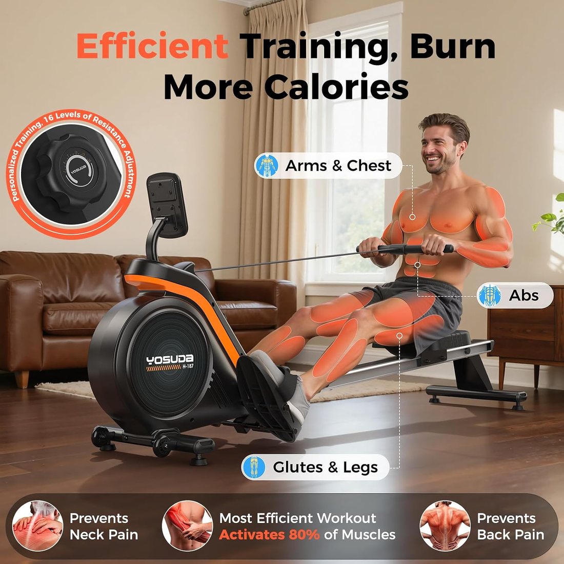 PRO Foldable Magnetic Rower H-187 view 5