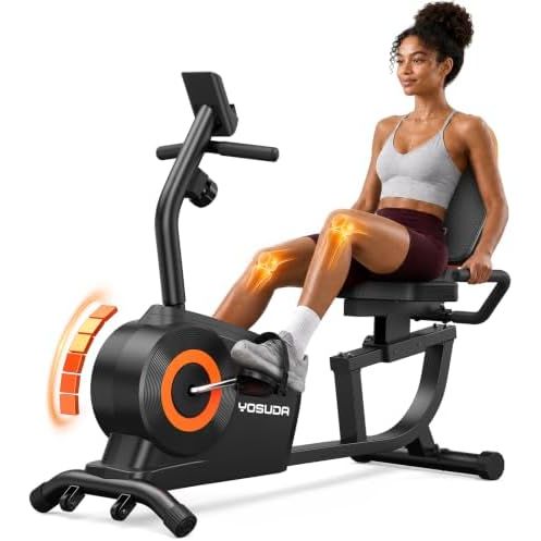 YOSUDA recumbent exercise bike with footstraps and tablet stand