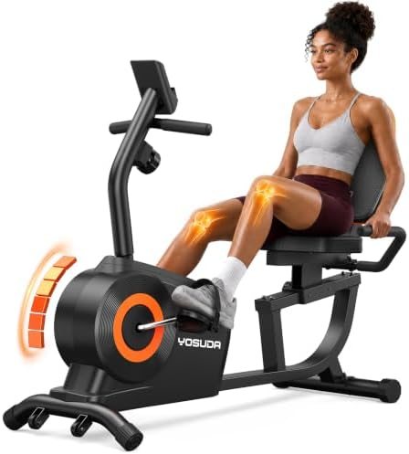 YOSUDA recumbent exercise bike with footstraps and tablet stand